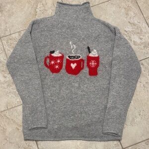 cupcakes & cashmere Gray Turtleneck Sweater with Red Mug Motif